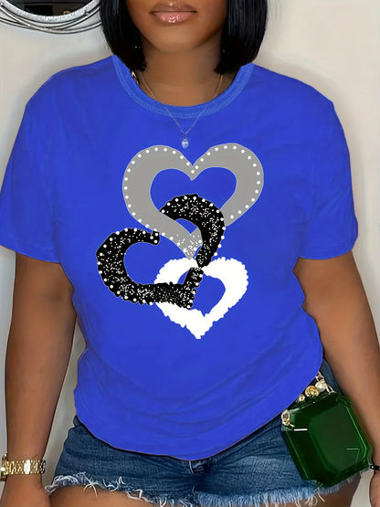 Camiseta holgada de manga corta con cuello redondo informal de gran tamaño con estampado de dibujos animados para mujer de verano