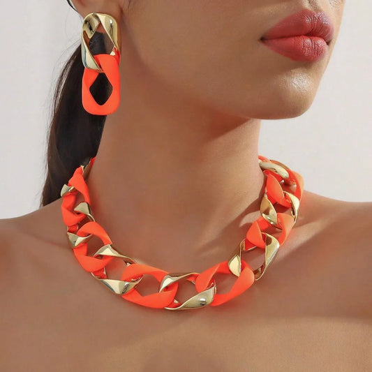 Nuevo conjunto de moda Icon collar y pendientes de acrílico fluorescente CCB empalmados para mujer, joyería para el cuello