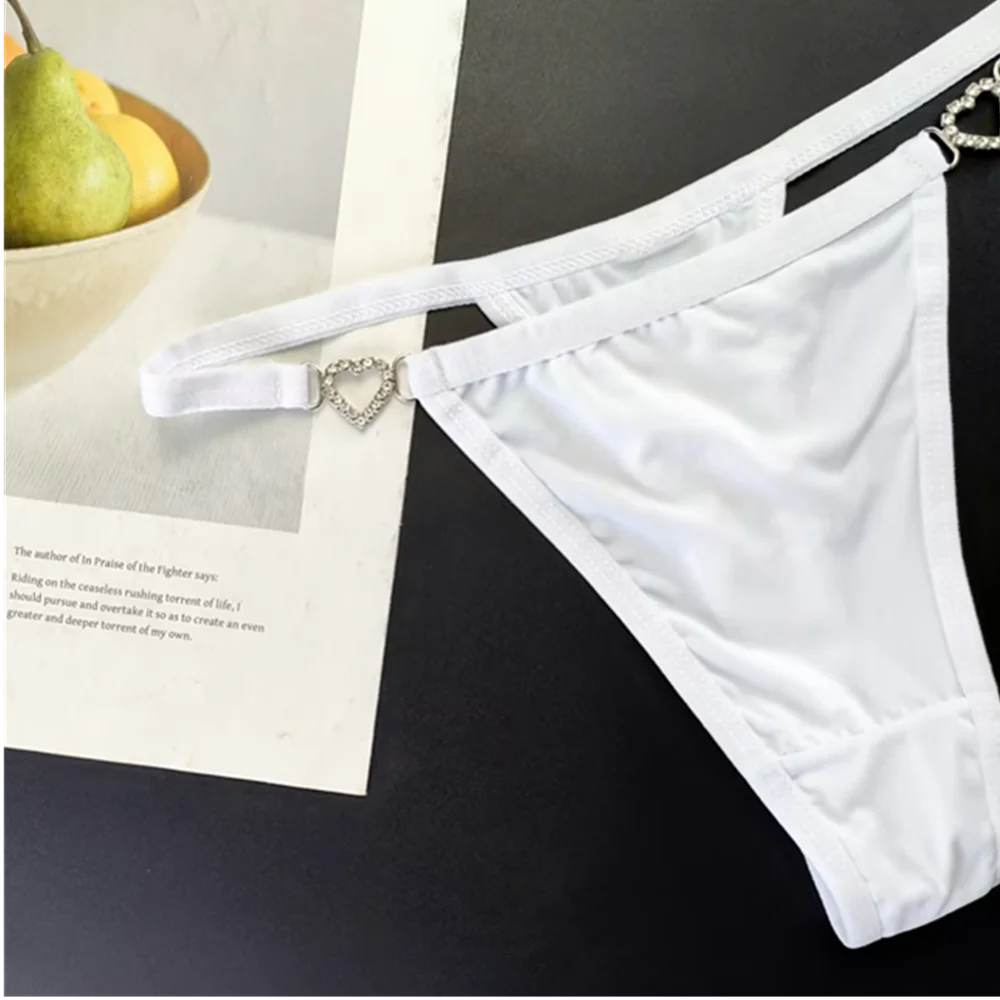 Tanga con tirantes para mujer, ropa interior con diamantes de imitación brillantes de talla grande