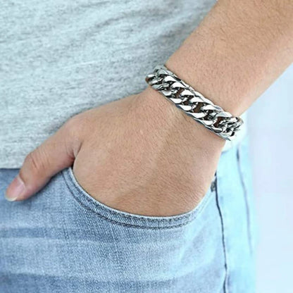 Collier chaîne cubaine en acier inoxydable HNSP pour hommes couleur argent 8 mm-14 mm d'épaisseur longue chaîne à main cadeau pour hommes