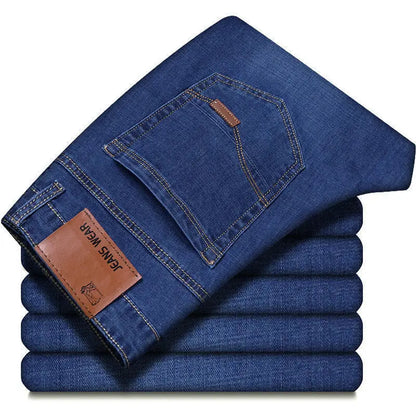 Pantalones vaqueros rectos informales, cómodos y suaves para hombre, de marca, ligeros, de lujo, ajustados y elásticos.