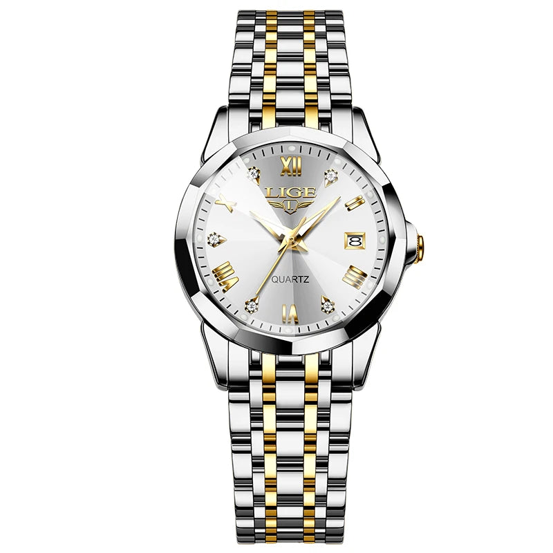Reloj elegante de lujo para mujer, resistente al agua, luminoso, con fecha, de acero inoxidable, de cuarzo