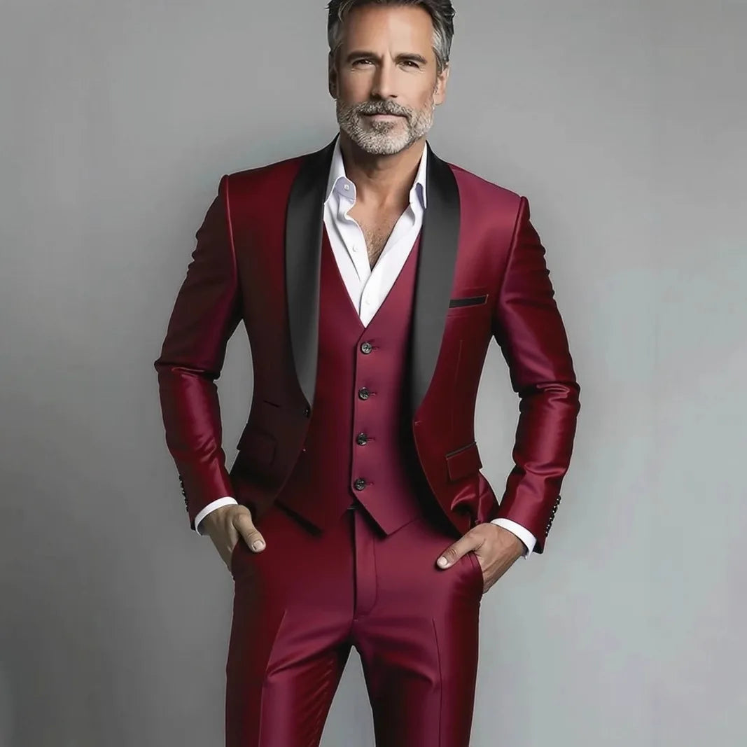 Conjunto de tres piezas para fiesta de boda, chaqueta masculina de talla grande, pantalones y chaleco, traje ajustado a la moda