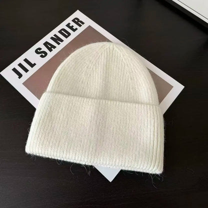 Gorro de punto de Angora para mujer, gorros de punto esponjosos de piel de conejo, gorro de lujo de Corea para mujer
