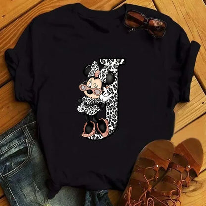 Camisetas con estampado de 26 letras para mujer, camisetas Disney 2024, camisetas casuales de verano de manga corta, camisetas gráficas para mujer, ropa para mujer