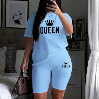 conjunto de mujer de 2 piezas con camiseta y pantalones cortos estampados , ropa deportiva