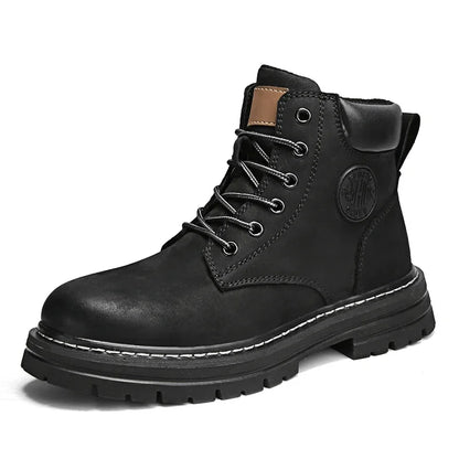 Botas altas de cuero para hombre y mujer, zapatos de alta calidad, zapatillas de deporte para exteriores, botines antideslizantes con cordones para pareja