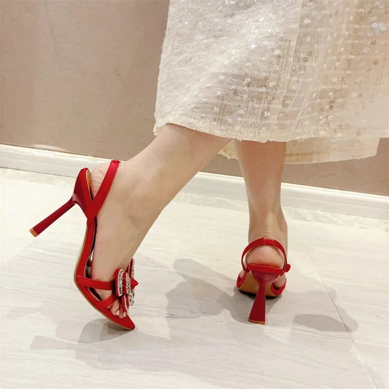 Chaussons à strass pour femmes, chaussures sexy à bout pointu et talons hauts
