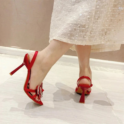 Chaussons à strass pour femmes, chaussures sexy à bout pointu et talons hauts