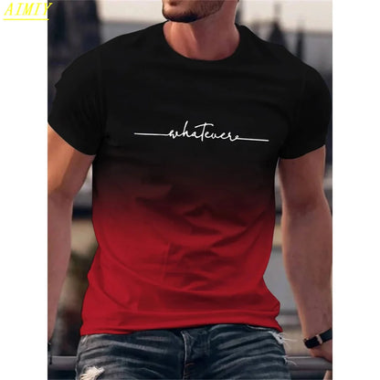 Camiseta de moda de verano con estampado de letras y rayas 3D para hombre, estilo hip hop, estilo Harajuku, informal, de cuello redondo, de gran tamaño