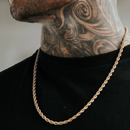 Collar largo de cuerdas para hombre, cadena de cuerda torcida minimalista de acero inoxidable, disponible en color dorado, color plateado, de 2 a 5 mm