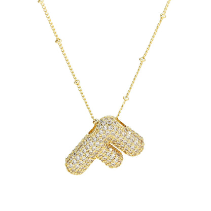 Collar con inicial de globo de circonita cúbica, colgante con letra burbuja del alfabeto AZ, chapado en oro y latón, para mujer, joyería de moda