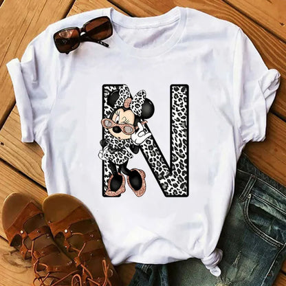 Camisetas con estampado de 26 letras para mujer, camisetas Disney 2024, camisetas casuales de verano de manga corta, camisetas gráficas para mujer, ropa para mujer