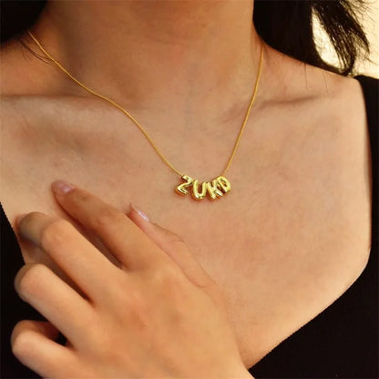 Collares con letras de burbuja personalizados en 3D, collares con nombre de globo para mujeres y niñas, joyería personalizada con nombre en oro de 18 quilates.