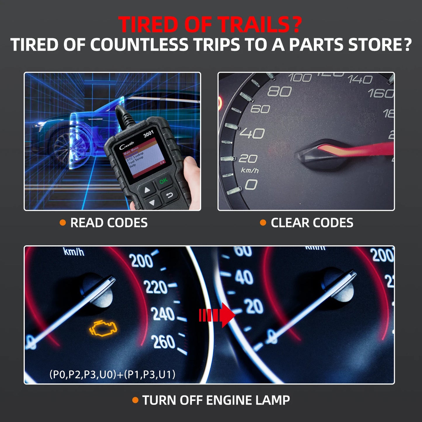LAUNCH X431 CR3001 Full OBD2 Scanner Car Diagnostic Tool Multilingual Engine Check Free Update PK KW850