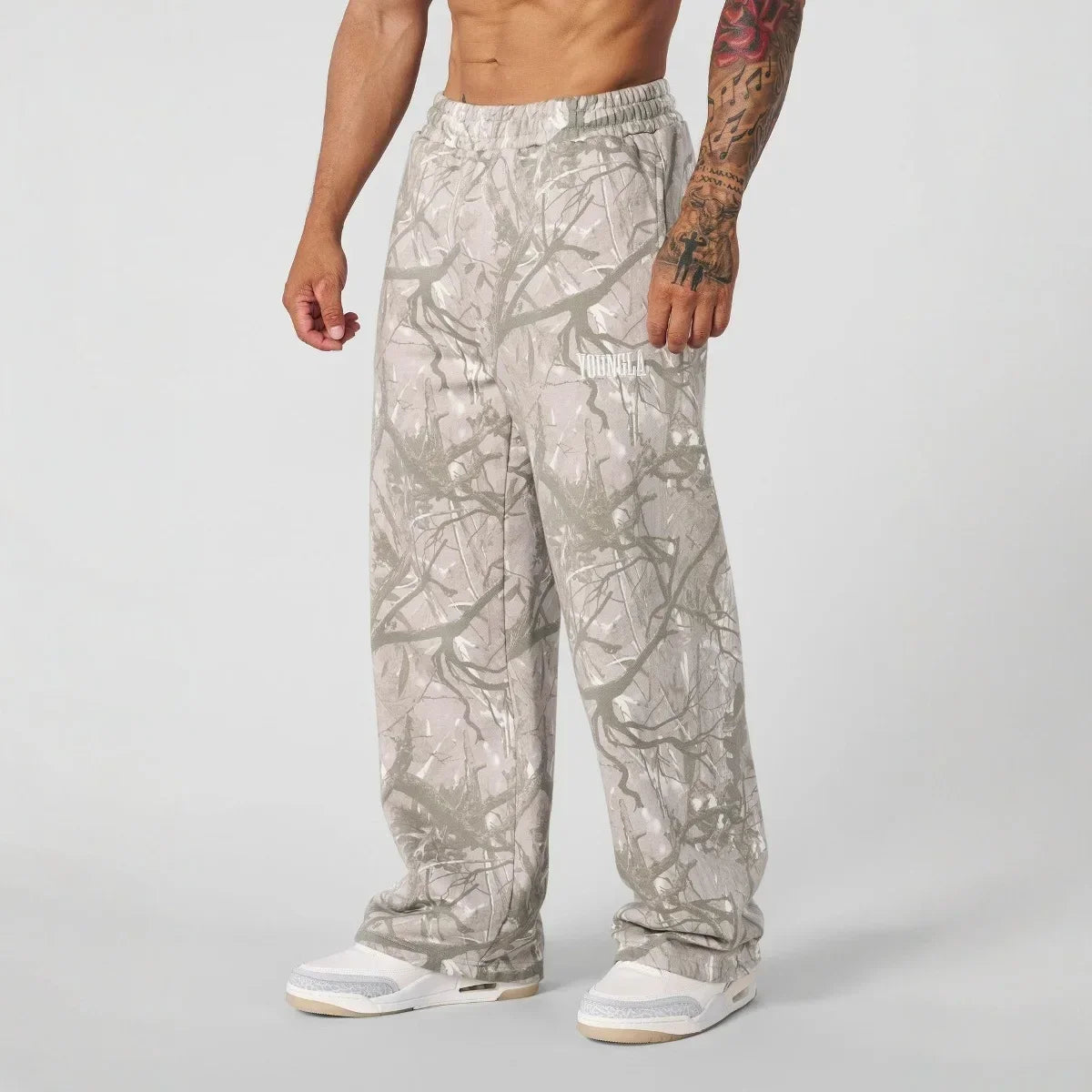 Pantalones casuales de moda americana, pantalones de pierna recta con estampado de camuflaje digital, pantalones deportivos de fitness, pantalones holgados de pierna ancha