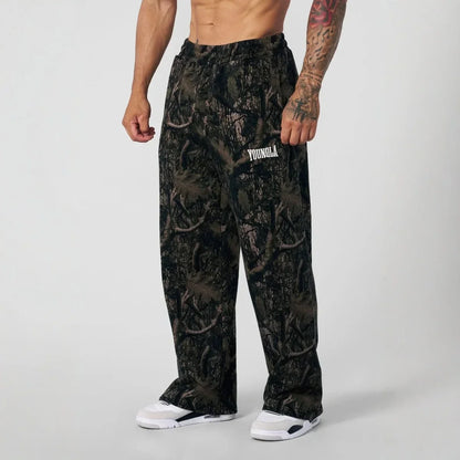 Pantalones casuales de moda americana, pantalones de pierna recta con estampado de camuflaje digital, pantalones deportivos de fitness, pantalones holgados de pierna ancha
