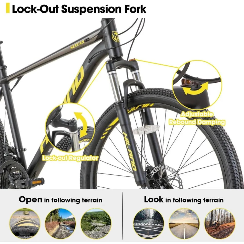 Vélo de montagne en aluminium 21 vitesses, freins à disque hydrauliques, fourche à suspension verrouillable, roue de 27,5 pouces, vélo pour homme