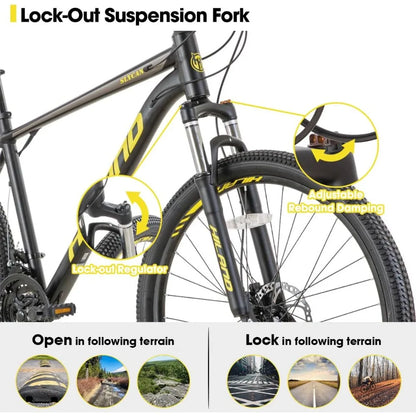 Vélo de montagne en aluminium 21 vitesses, freins à disque hydrauliques, fourche à suspension verrouillable, roue de 27,5 pouces, vélo pour homme