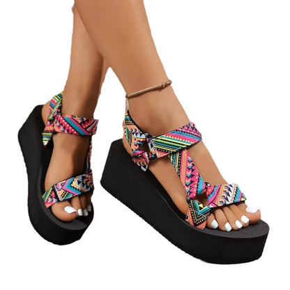 Zapatos de suela gruesa para mujer Sandalias altas de tela cómodas