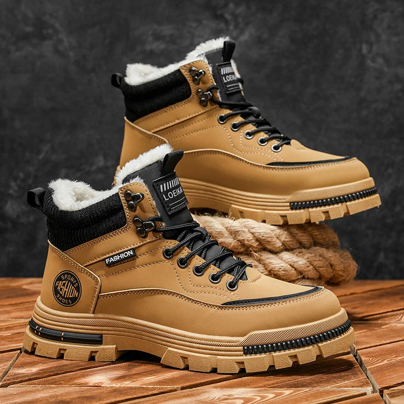 Botas de nieve nuevas de invierno para hombres, zapatos de algodón cálidos de caña alta de lana de invierno
