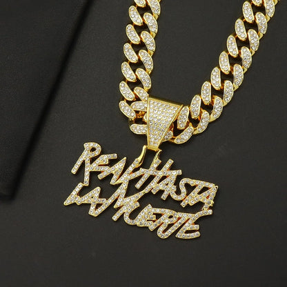 Collar con colgante de letra para hombre y mujer, con brillantes diamantes de imitación