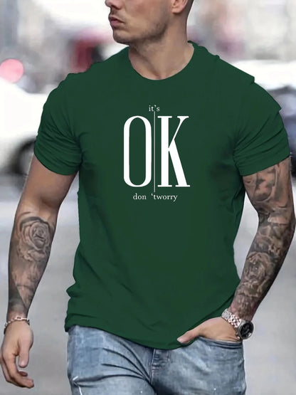 Camiseta de manga corta para hombre, cuello redondo, estampado de letras, cómoda, informal, de verano, talla holgada.