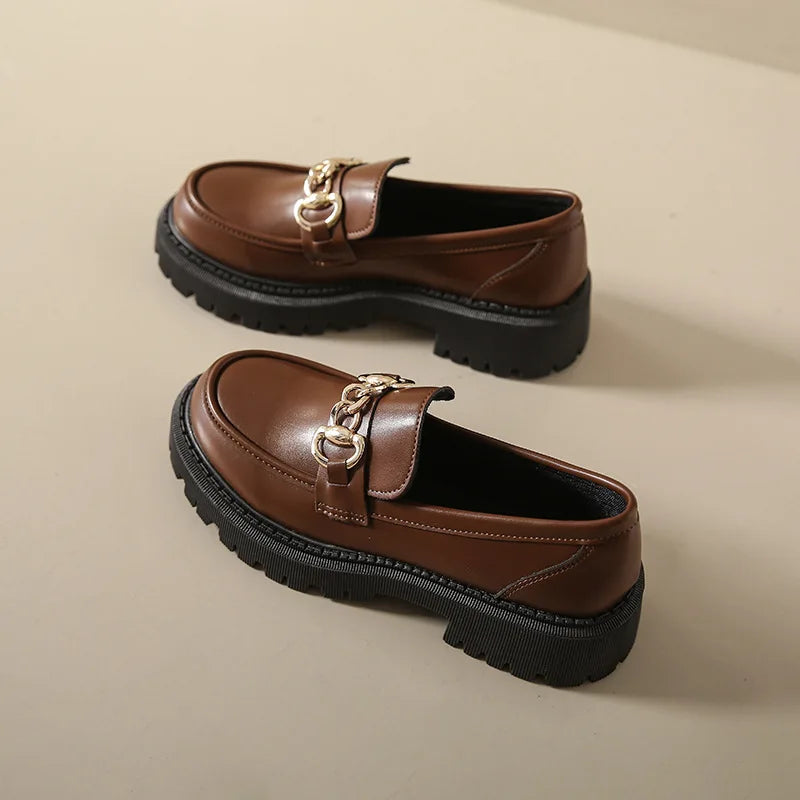 Nuevos zapatos informales con punta redonda y parte inferior gruesa, suela de goma de cuero PU