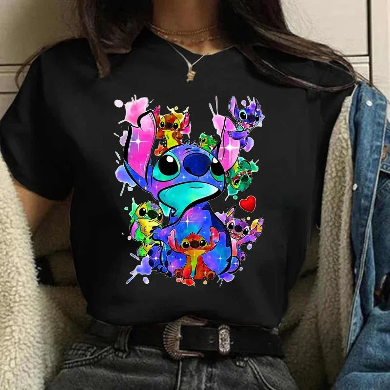 Camiseta divertida de dibujos animados de Stitch de Disney de los años 90 para mujer, camiseta de Lilo y Stitch, camiseta gráfica, ropa de calle, camisetas, ropa femenina