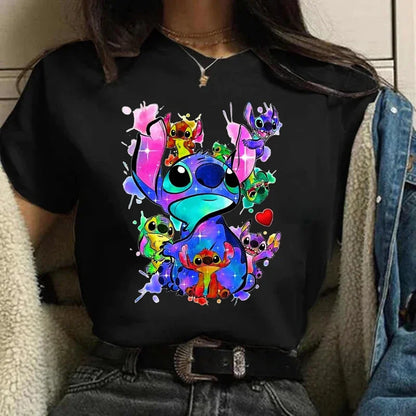 Camiseta divertida de dibujos animados de Stitch de Disney de los años 90 para mujer, camiseta de Lilo y Stitch, camiseta gráfica, ropa de calle, camisetas, ropa femenina