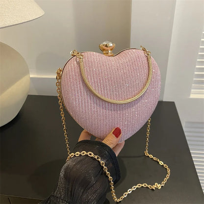 Bolso de mano de noche para mujer, bolso brillante con forma de corazón