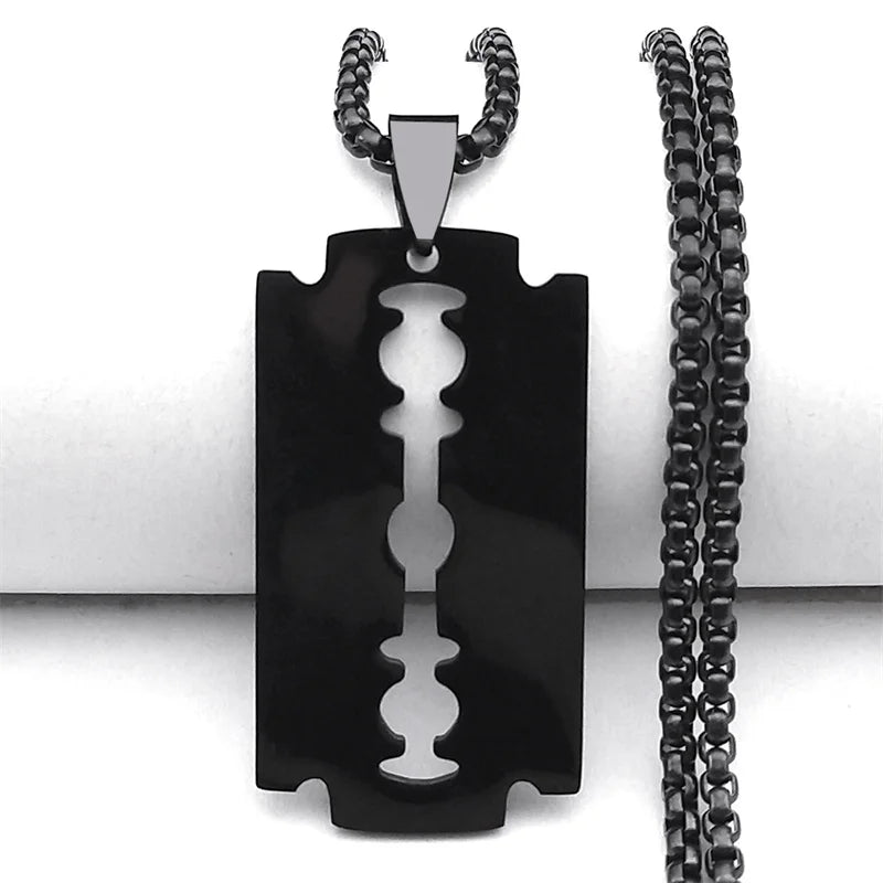 Collier pendentif rasoir gothique pour homme, chaîne gothique en acier inoxydable noir pour homme, bijoux grunge y2k, collier pour homme N423S01 