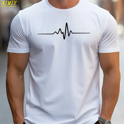 Camiseta de moda de verano con estampado de letras y rayas 3D para hombre, estilo hip hop, estilo Harajuku, informal, de cuello redondo, de gran tamaño