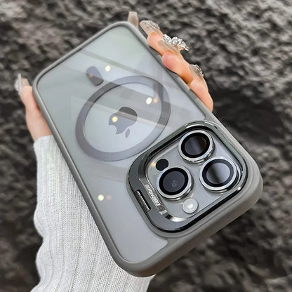 Funda magnética de lujo a prueba de golpes para iPhone 15, 14, 13, 12, 11, 16 Pro Max, 16 Plus, 16E, con soporte y protección de lente de cristal