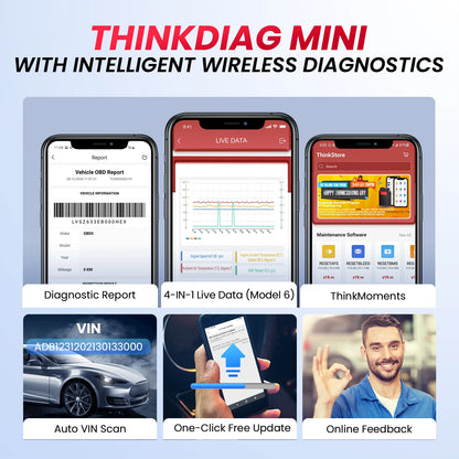 THINKCAR THINKDIAG Mini OBD2 Escáner Bluetooth para todos los autos Diagnóstico completo del sistema Herramienta de diagnóstico automático gratuita de por vida Lectura/borrado de errores