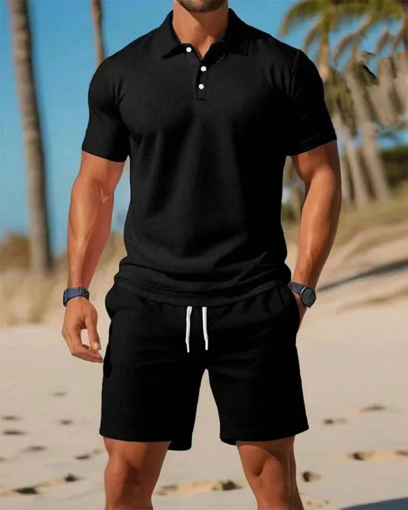 Conjunto de camisa Polo con botones de manga corta y pantalones cortos