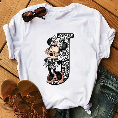 Camisetas con estampado de 26 letras para mujer, camisetas Disney 2024, camisetas casuales de verano de manga corta, camisetas gráficas para mujer, ropa para mujer