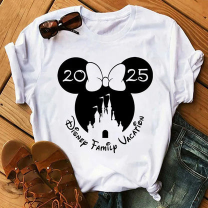 Camiseta de verano nueva de Disney Mickey y Minnie 2025 con estampado boni mujer, camiseta de manga corta, top informal holgadto Y2k para mujer