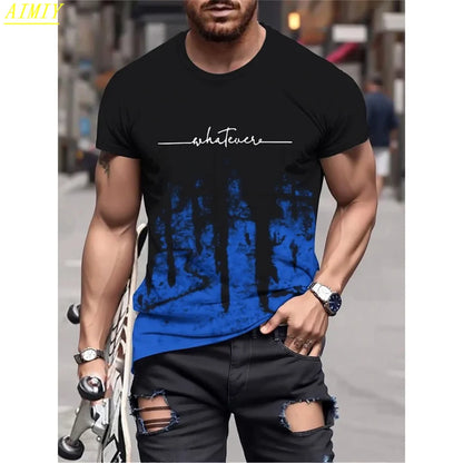 Camiseta de moda de verano con estampado de letras y rayas 3D para hombre, estilo hip hop, estilo Harajuku, informal, de cuello redondo, de gran tamaño