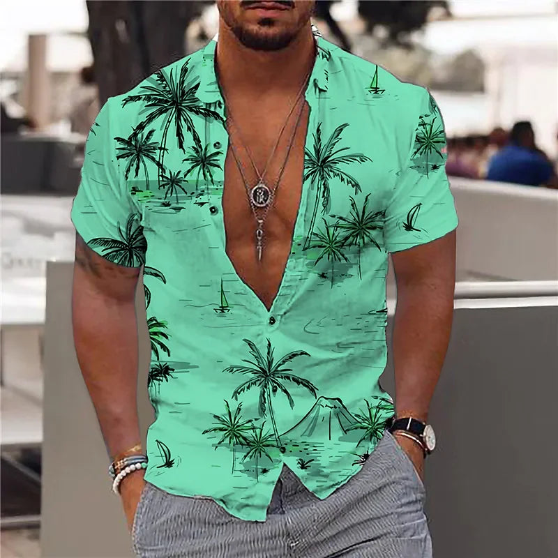 Chemises cocotiers pour hommes, chemises imprimées en 3D pour hommes, chemises de plage à manches courtes, chemisier tendance pour hommes, chemise 
