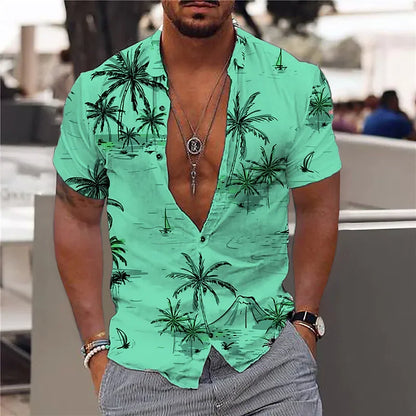 Chemises cocotiers pour hommes, chemises imprimées en 3D pour hommes, chemises de plage à manches courtes, chemisier tendance pour hommes, chemise 