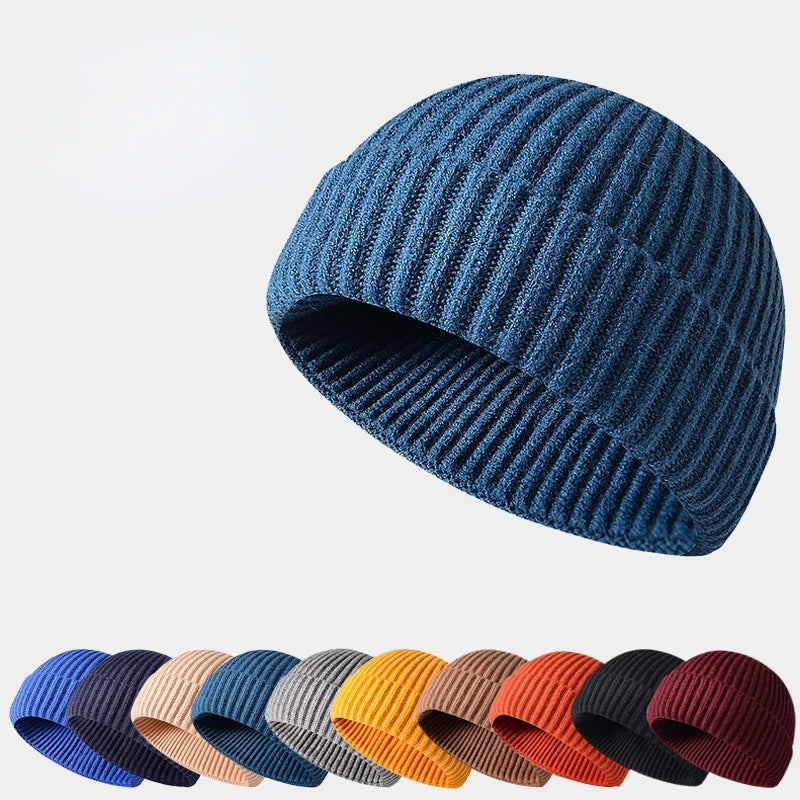Gorro de punto de invierno, gorro de hip hop de color sólido, gorros y gorros unisex
