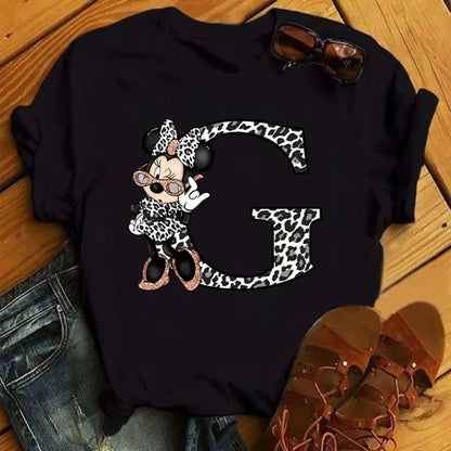 Camisetas con estampado de 26 letras para mujer, camisetas Disney 2024, camisetas casuales de verano de manga corta, camisetas gráficas para mujer, ropa para mujer