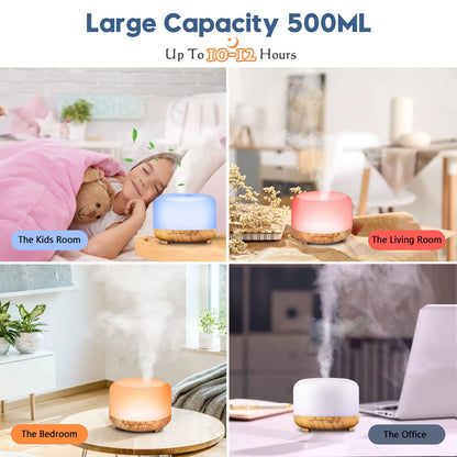 Difusor de aroma de 500 ml, color madera, 5 V, 2 A, humidificador de aromaterapia sin  aceite esencial y control remoto para oficina en casa