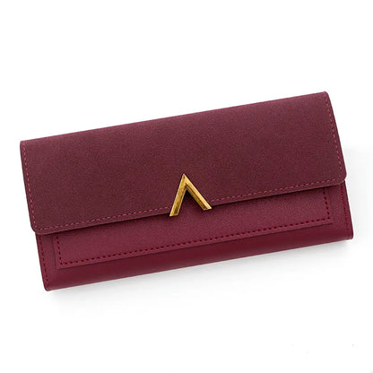 cartera larga con hebilla en forma de V para mujer, cartera triple para mujer