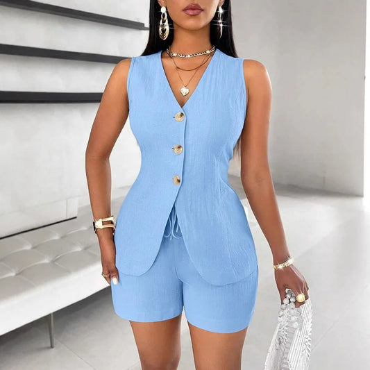 Conjunto de chaleco y pantalones cortos de Color sólido para mujer