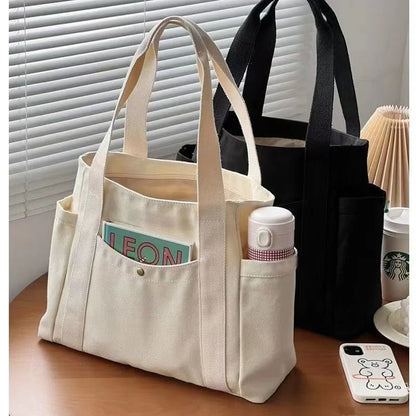 Sac fourre-tout en toile de grande capacité avec lettres unies, sac à main polyvalent pour le travail, les cours d'étudiant, sac de shopping pour femme