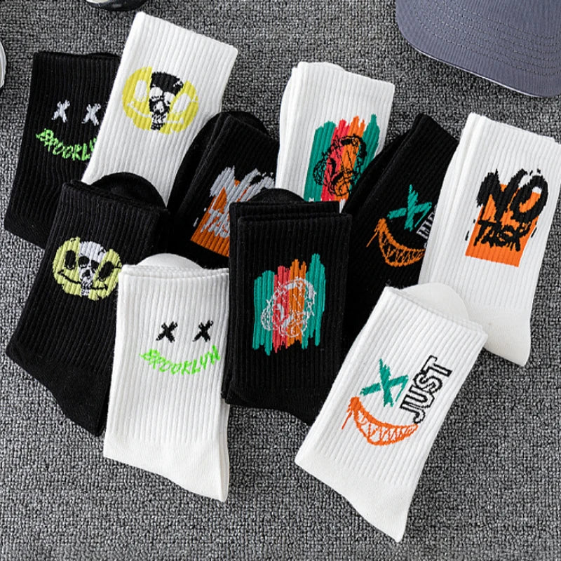 10 piezas calcetines deportivos de alta calidad para parejas a la moda con patrones de grafiti calcetines suaves y cómodos de gran tamaño para hombres