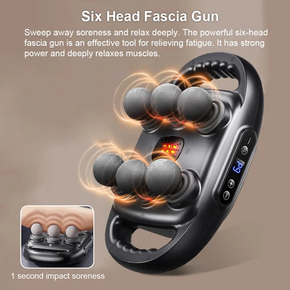 Pistolet de massage musculaire pour fascia, appareil de massage du dos à haute fréquence pour la taille, pistolet de massage professionnel à six têtes pour le corps et les épaules
