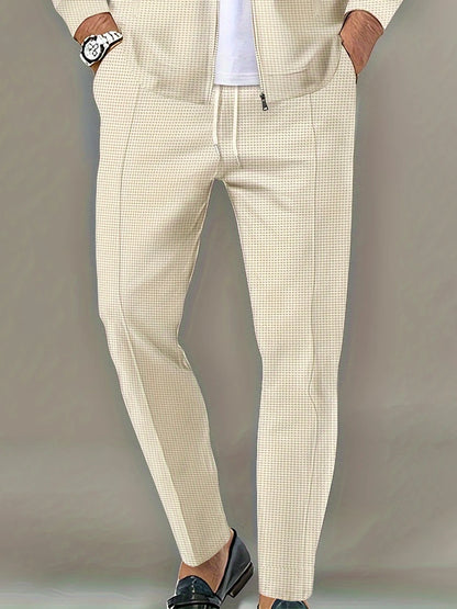 Pantalones largos de tela tipo gofre de tiro medio para hombre, pantalones elegantes y ligeros, adecuados para todas las estaciones